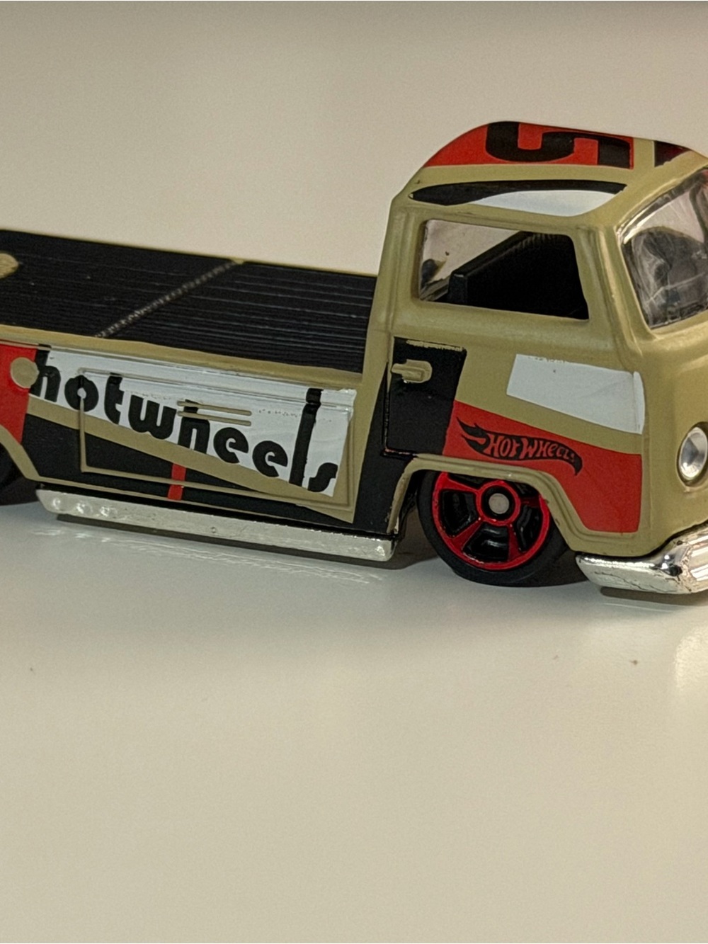 Beige & Red Custom Flatbed Toy Truck
